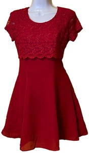 Vestido Rojo Verónica Talla Pequeña Encaje Falda Redonda Femenina San Valentín Forrado en Tafetán - Imagen 1 de 2