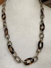 Vintage Fux Tortiseshell &amp; Textured Chain Necklace Gold Tone 28&quot; Long