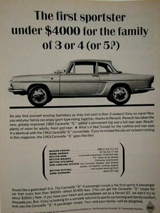 1963 Renault Caravele S Original Print Ad-8.5 x 11" - Picture 1 of 7