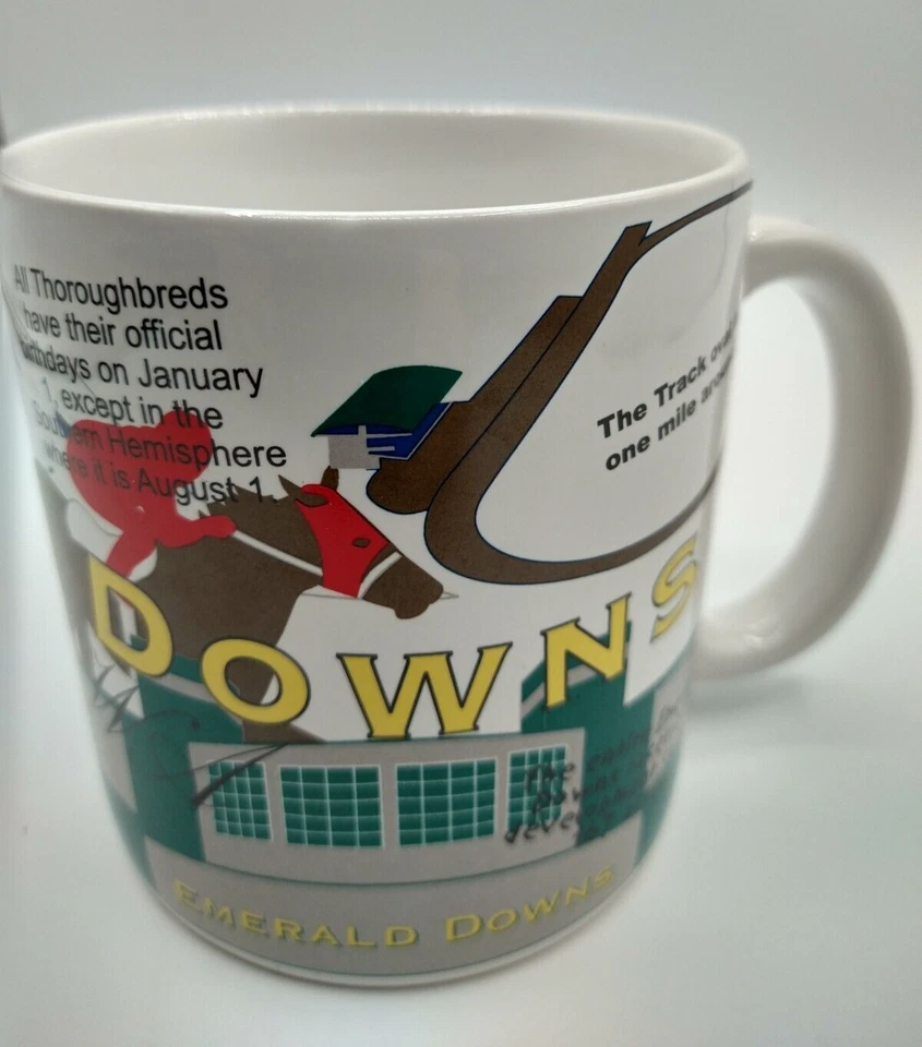 ИЗУМРУД DOWNS WA ипподром лошади гонки большой кофе чай кружка / выиграть ~ место ~ шоу - Изображение 1 из 3
