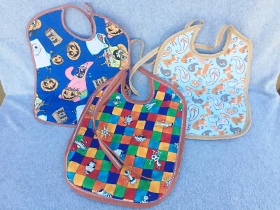 Babero de tela de algodón hecho a mano 13"x10.5" Lote 3 Bob Esponja Zorros Robots espaciales 2 caras Foto 1 de 4
