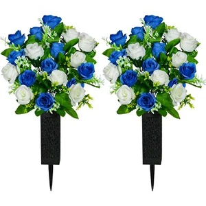 Artificial Cemetery Flowers Grave Memorial Flowers with Vase Artificial Rose ... - Picture 1 of 6