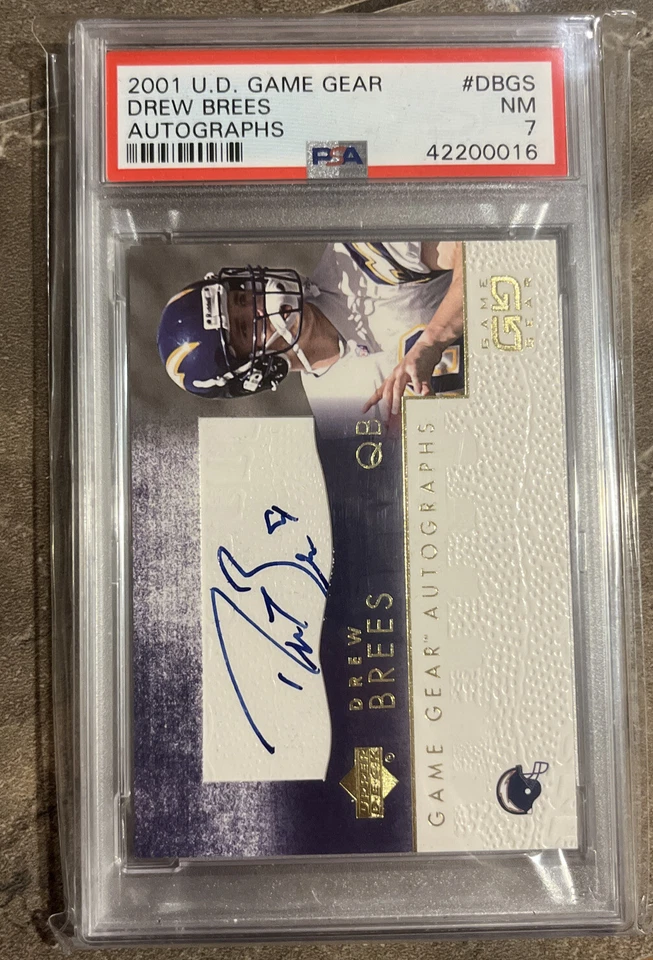 🔥Drew Brees🔥2001 Upper Deck Game Gear RC Rookie AUTO Chargers PSA 7 NM - Image 1 of 1