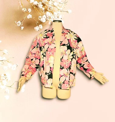 ERIN LONDON Women's Size XL STRETCH Pink FLORAL Jacket Open Front - Image 1 of 4