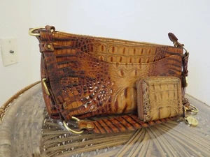 Brahmin Brown Ombré Embossed Alligator Leather Satchel Shoulder Bag & Coin purse - Picture 1 of 15