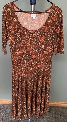 LuLaRoe Orange Print Short Sleeve Stretch Dress Womens XL - Изображение 1 из 4