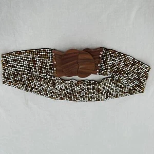 Cinturón elástico vintage para mujer con cuentas hebilla de madera elástico boho hippie retro - Imagen 1 de 6