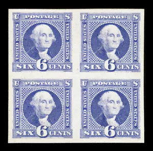 US #115P4; 6¢ WASHINGTON PLATE PROOF BLOCK ON CARD, XF-NGAI, CV $375 - Picture 1 of 2