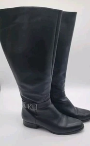 Via Spiga Women’s Black Real Leather Tall Knee Boots Size 8 M. Made in Italy - Picture 1 of 14