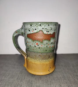 Coffee Mug with Trout- Pottery Artesian Style Red Bison Studio 12oz - Picture 1 of 8