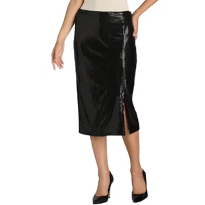 Women's Sequin Skirt w/ Side Slit Pencil Skirt Black Size Large - Picture 1 of 7