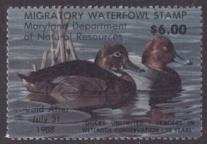 MATT'S STAMPS US SCOTT #14, $6 MARYLAND STATE DUCK STAMP 1987 MNH - Picture 1 of 3