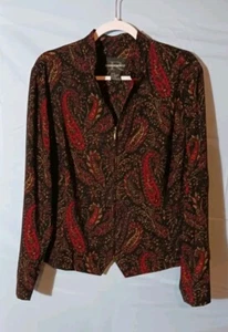 Requirements Womens XL Shacket Poly Spandex Blend Black Red Paisley Zip Up - Picture 1 of 7