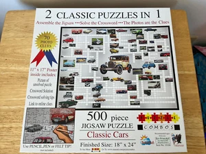 “Classic Cars” 2 in 1 Jigsaw & Crossword Puzzle 500 Pieces by SunsOut - Picture 1 of 4