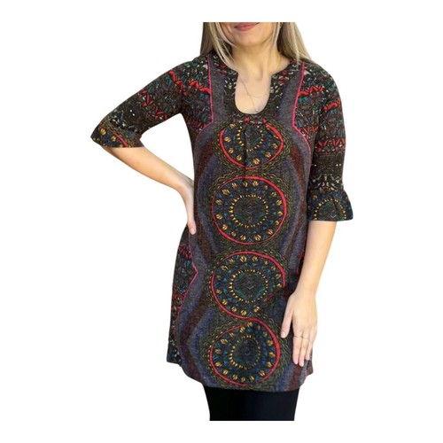 VETEMENTS Abito tunica 24seven abbigliamento comodo stampa mandala manica 3 4 donna taglia XL