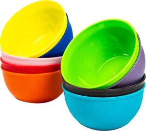 9 Pack 10oz Plastic Kids Bowls, Rainbow Colors, Microwave & Dishwasher Safe - Picture 1 of 12