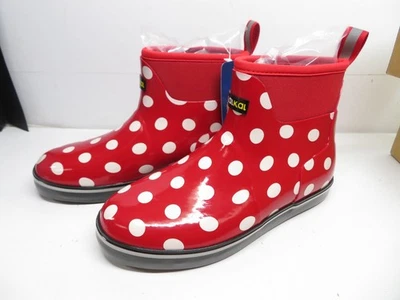 KALKAL WOMEN'S WATERPROOF RUBBER ANKLE RAIN BOOTS - US SIZE 8 - RED WHITE DOTS** - Image 1 of 4