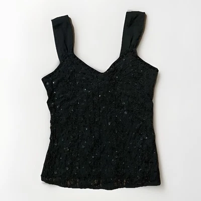 White House Black Market Top Womens Dress Black Sequin Beaded Sleeveless Lace XS - Image 1 of 4
