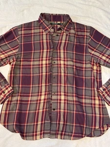 Lauren Ralph Lauren Women L Shirt Burgundy Plaid Button Up 100% Cotton Casual  - Picture 1 of 10