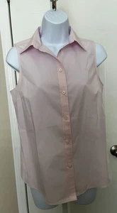 LAUREN RALPH LAUREN BLACK LABEL WOMEN'S PINK SLEEVELESS COLLARED BUTTON SHIRT PM - Picture 1 of 11