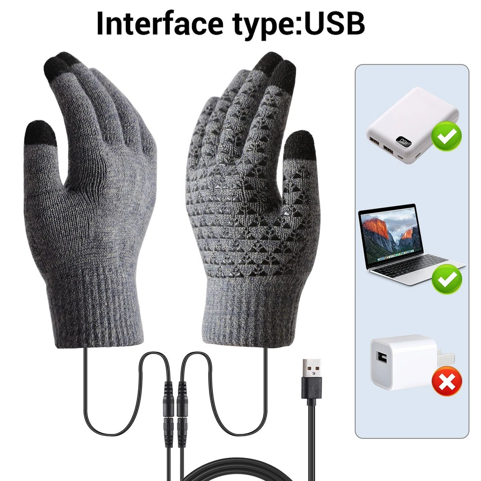 2 pares de guantes eléctricos USB térmicos invierno pantalla táctil guantes tejer calentador de manos Foto 1 de 1