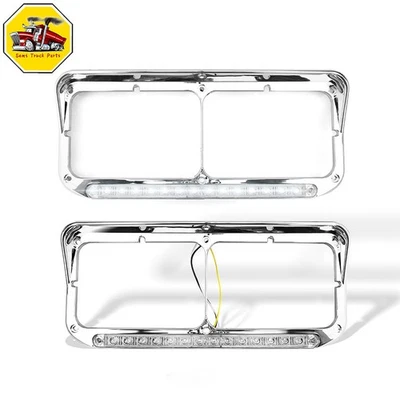 Molduras de farol cromadas com lente LED transparente para Kenworth T400 T600 T800 W900B W900L - Imagem 1 de 4
