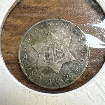 1852 Silver Three Cent Piece 3c F details - Chewed Up Rim - Image 1 of 2