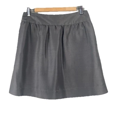 Garnet Hill A Line Mini Skirt Size 8 Gray 100% Silk Pull On Preppy Date Cocktail - Image 1 of 4