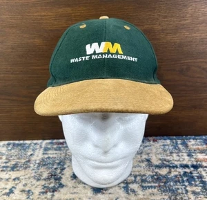 Vtg Waste Management Green Snapback Cap Suede Brown Leather Adjust. Otto 2000s - Picture 1 of 11