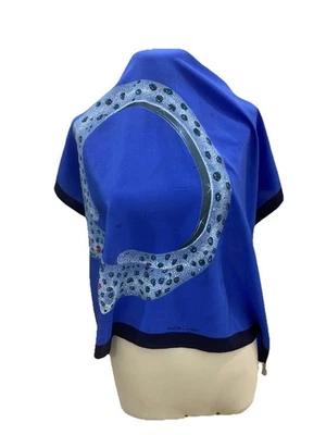 S27#Must de Cartier bufanda de seda azul 34 pulgadas tiene mancha Foto 1 de 4