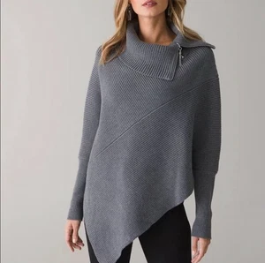 White House Black Market Long Sleeve Zip Neck Poncho Gray Women XS Asymmetrical - Picture 1 of 6