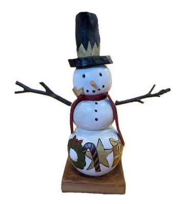 Sticks Handmade - Hand Carved & Painted 14.5" Small Wooden Snowman - SNO001 - Image 1 of 2