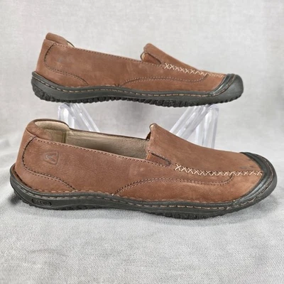 Zapatos KEEN para mujer talla 9,5 cuero marrón sin cordones cómodos parachoques puntera mocasines Foto 1 de 4