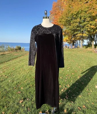 Antigo Vestido de Veludo Preto DIANE VON FURSTENBERG Burnout Braços e Corpete Tamanho Grande - Imagem 1 de 4