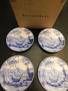 NEW IN BOX Set of 4 Pottery Barn Sophia Chinoiserie Boat Salad Dessert Plates - Picture 1 of 7