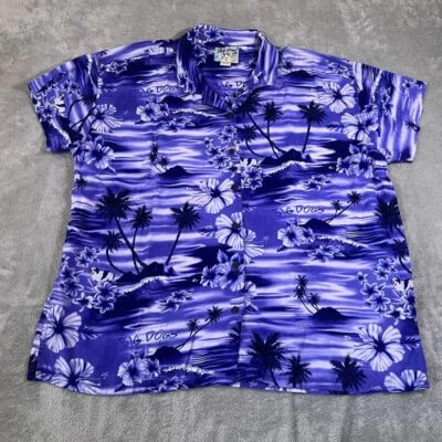 Camisa Hawaiana Big Dogs Para Hombres 2XL Púrpura Palmera Hibisco Floral Tropical Aloha Foto 1 de 4