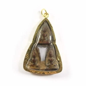 Phra 3 Nang Buddha Figure Gold Micron Pendant Talisman Ancient Thai Amulet - Picture 1 of 4