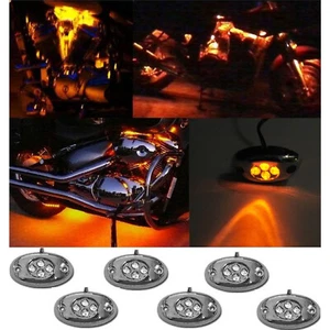 6 Orange Amber LED Chrome Modules Motorcycle Chopper Frame Neon Glow Lights Pods - Picture 1 of 6