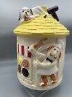 Cookie Shop Cookie Jar With Yellow Top And Dog Handle. Made In Japan