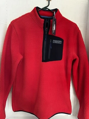 NWT Vineyard Vines Boys Sherpa 1/4 Zip Pullover Red Size L (16) Fleece - Image 1 of 4