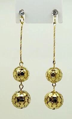 Bohemian gold color double Bling Ball Long Chain Drop Dangle fashion Earrings - Image 1 of 3