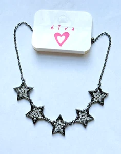 NX1551 UNIQUE GUN METAL GREY CRYSTAL STAR CHOKER NECKLACE - Picture 1 of 1