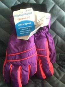 3M THINSULATE CHILDREN KIDS WINTER GLOVES SIZE 4-7 DARK PURPLE & CORAL - NEW - Picture 1 of 3