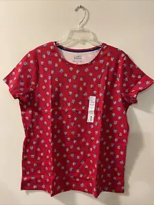 Croft Barrow Womens Medium Red Floral Short Sleeved Crewneck Shirt NWT! A2876 - Picture 1 of 4