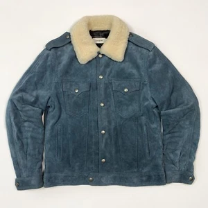 COACH leather suede jacket Sherpa Size 48 Blue - Picture 1 of 24