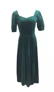 Vintage Laura Ashley Velvet Dress - Size 8 Emerald Green Sweetheart Neck 50s - Picture 1 of 10