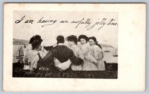 I Am Having An Awfully Jolly Time, 1909 Postcard, Exeter Ont Split Ring Cancel - Picture 1 of 2