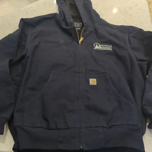 Carhartt Hooded Jacket Mens Navy Blue Zip Duck Canvas DJ0131 Size 2XL Loose Fit - Picture 1 of 16
