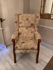 Fabric/Wood Wing Back Arm Chair