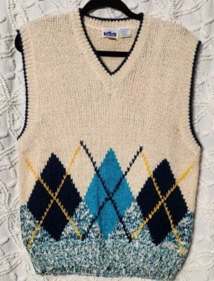 Vtg Trader Bay Vest Mens M Argyle Tight Knit Thick Silk Wool Academia Schoolboy - Image 1 of 4